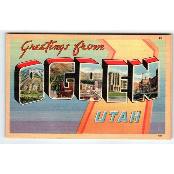 Greetings From Ogden Utah Large Big Letter Postcard Linen Unused Vintage Retro - Picture 1 of 2